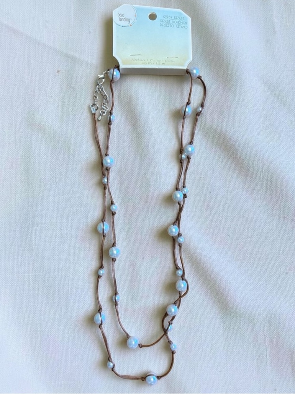 Long Brown White Pearl Beaded Necklace ~ 48 Inches